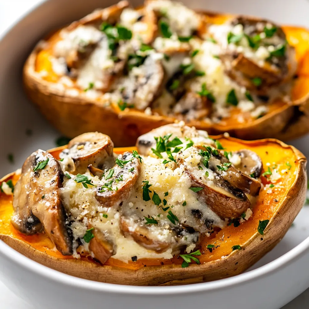 Exploring the delightful flavors of sweet potatoes combined with a creamy mushroom filling offers a unique twist on traditional comfort food. This dish exudes warmth and satisfaction, making it the perfect centerpiece for any meal. Packed with nutrients and designed to be filling, these creamy mushroom-stuffed sweet potatoes could serve as an inviting side or be enjoyed on their own.
