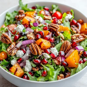 Exploring the essence of festive flavors and vibrant colors, this show-stopping Christmas salad brings together a delightful mix of textures and tastes. The salad features a beautiful combination of colors, from the deep greens of the mixed salad leaves to the ruby red of fresh pomegranate seeds and the warm golden hue of roasted butternut squash. Each bite offers a variety of flavors and sensations, making it an appealing addition to any holiday table. Perfect for holiday gatherings, it is not only visually appealing but also offers a wholesome medley that can complement any festive meal, whether served as an appetizer or as a side dish with roasted meats.