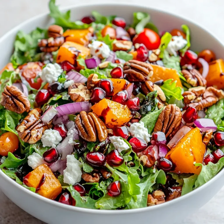 Exploring the essence of festive flavors and vibrant colors, this show-stopping Christmas salad brings together a delightful mix of textures and tastes. The salad features a beautiful combination of colors, from the deep greens of the mixed salad leaves to the ruby red of fresh pomegranate seeds and the warm golden hue of roasted butternut squash. Each bite offers a variety of flavors and sensations, making it an appealing addition to any holiday table. Perfect for holiday gatherings, it is not only visually appealing but also offers a wholesome medley that can complement any festive meal, whether served as an appetizer or as a side dish with roasted meats.