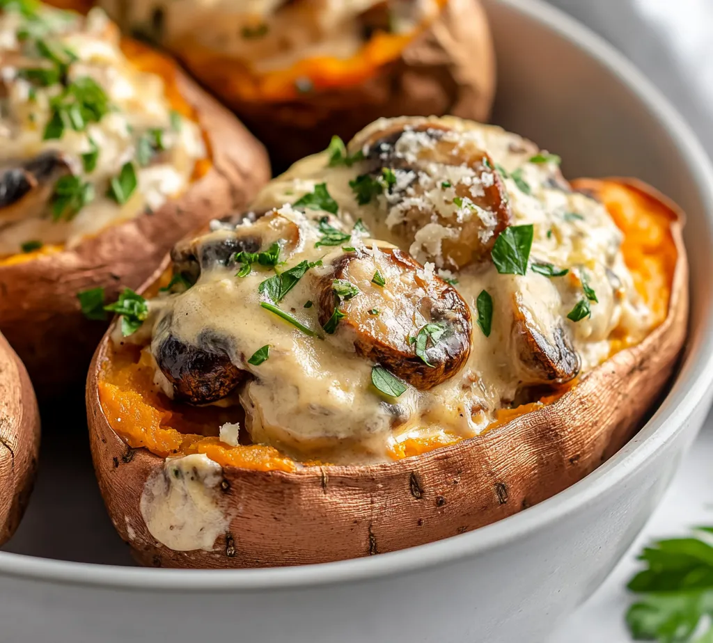 Exploring the delightful flavors of sweet potatoes combined with a creamy mushroom filling offers a unique twist on traditional comfort food. This dish exudes warmth and satisfaction, making it the perfect centerpiece for any meal. Packed with nutrients and designed to be filling, these creamy mushroom-stuffed sweet potatoes could serve as an inviting side or be enjoyed on their own.