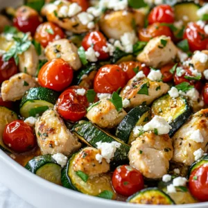 The Mediterranean Chicken and Zucchini Delight is a flavorful and vibrant dish that captures the essence of Mediterranean cuisine. This recipe combines fresh vegetables, tender chicken, and creamy feta cheese, making it as delicious as it is colorful. Each bite offers a burst of flavor, creating a satisfying experience that delights the taste buds. It not only looks appealing but is also packed with nutrients, providing a wholesome meal option for health-conscious eaters.