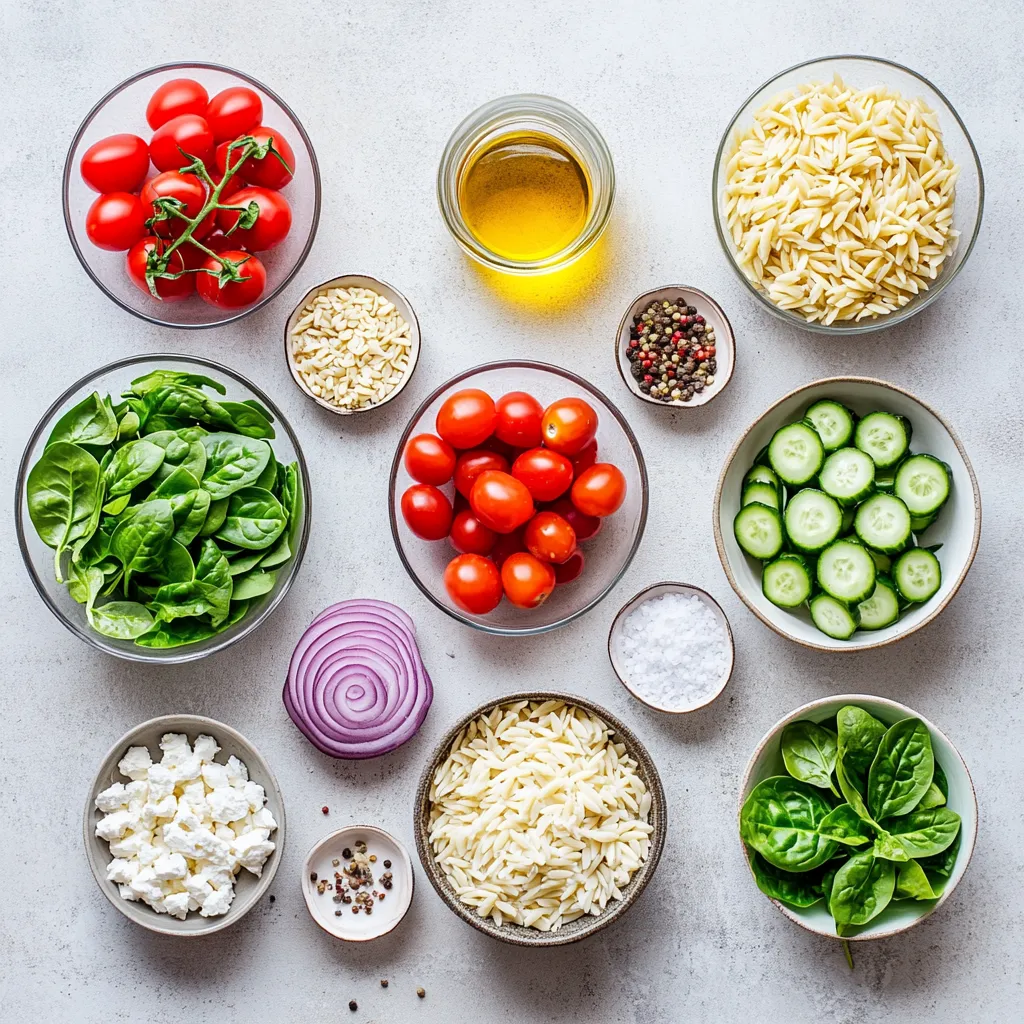 The Vibrant Balsamic Orzo Salad is a delightful dish that stands out for its fresh flavors and eye-catching colors. With the perfect mix of orzo pasta, crisp vegetables, and a zesty dressing, this salad brings a taste of summer to any table, making it an excellent choice for light meals and gatherings alike. The combination of spinach, cherry tomatoes, and cucumber creates a crisp, refreshing bite, while the feta cheese—if added—offers a creamy element that perfectly contrasts the tanginess of the balsamic dressing.