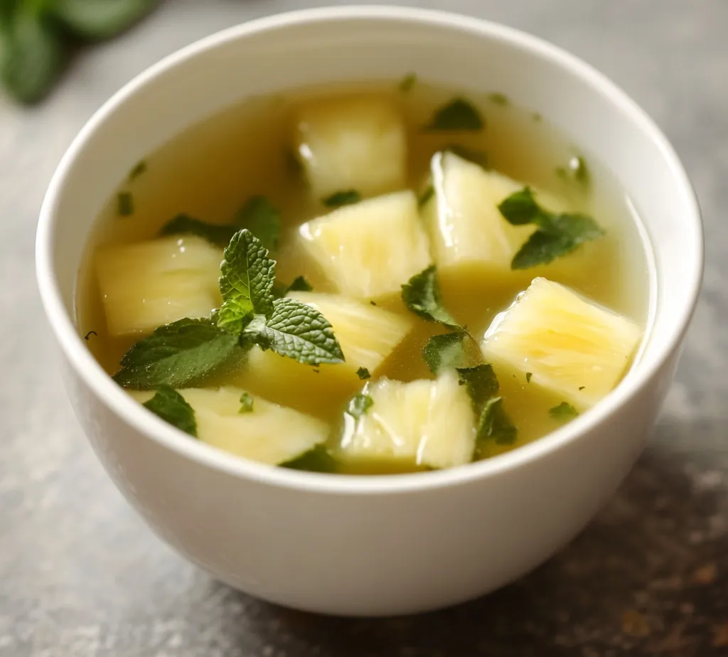 The Refreshing Iced Pineapple Mint Green Tea is the ideal drink for those warm days when you crave something invigorating yet soothing. This beverage masterfully combines the vibrant health benefits of green tea with the tropical sweetness of fresh pineapple and the aromatic freshness of mint. This delightful concoction not only quenches your thirst but also offers an aromatic experience that dances on the palate.