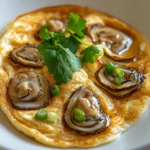 The Savory Oyster Omelet Delight is a unique dish that artfully combines the rich, briny flavors of fresh oysters with the comforting qualities of a fluffy omelet. This dish is perfect for those who enjoy seafood and can serve as a delightful breakfast, brunch, or even a light dinner option. The marriage of textures from the tender eggs and the succulent oysters creates a mouthfeel that is truly special. The addition of green onions gives a mild oniony crunch, enhancing the delicate seafood flavor.