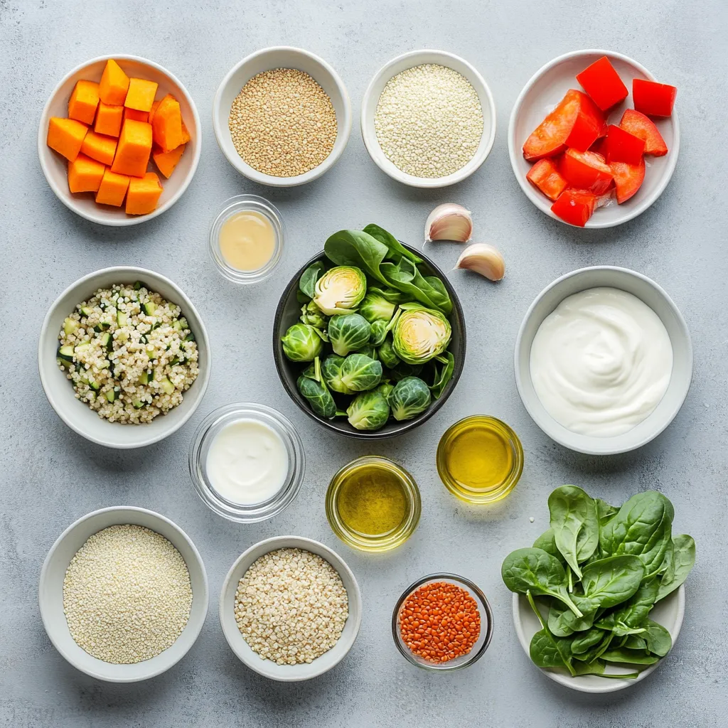 The Radiant Veggie Bowl with Creamy Tahini Yogurt Sauce is a vibrant and healthful dish that offers a delightful combination of roasted vegetables and creamy, tangy sauce. Bursting with color and flavor, this bowl is not just a feast for the eyes but also a nourishing meal packed with essential nutrients. Featuring a medley of sweet potatoes, Brussels sprouts, red bell peppers, and zucchini, this recipe not only brings together various textures but also a delightful array of tastes.