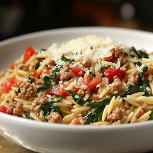 Savory Ground Turkey Spinach Orzo Delight is a heartwarming dish that beautifully combines the flavors of ground turkey, vibrant spinach, and tender orzo pasta. This one-skillet meal not only offers a burst of flavor in every bite but also provides a nutritious option for families looking to enjoy a wholesome dinner. The combination of lean protein from the turkey and the vitamins from the spinach makes this dish a well-rounded choice that satisfies both the palate and nutritional needs.