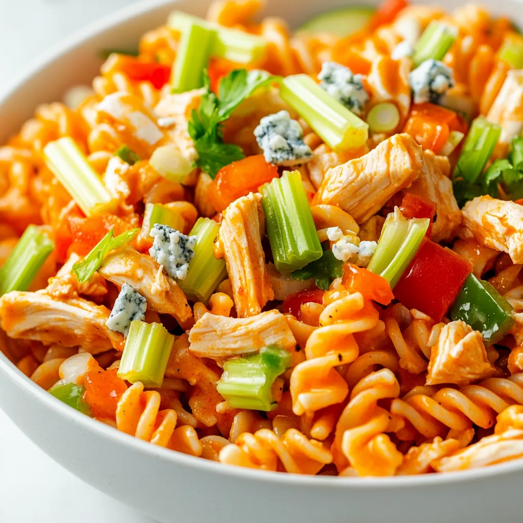 Buffalo Chicken Pasta Salad is a perfect blend of hearty and flavorful ingredients that delivers a punch of taste in every bite. This dish combines the tantalizing heat of buffalo sauce with the creamy texture of ranch dressing, creating a delightful salad that's ideal for summer picnics, potlucks, or casual family dinners. The inclusion of rotini pasta adds a satisfying chew, while perfectly shredded chicken introduces an element of protein that makes it both filling and delicious.