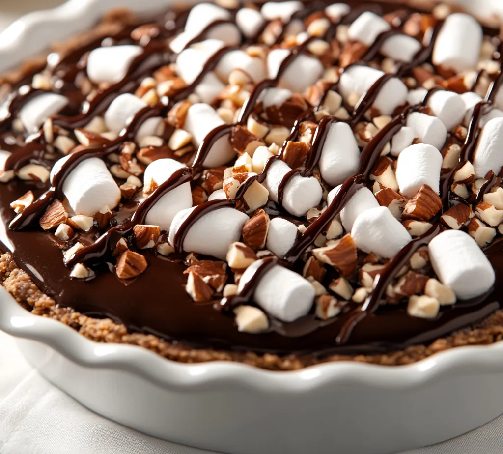 Indulge in the luscious world of desserts with the Rocky Road Indulgence Pie, a sumptuous treat that marries the flavors of rich chocolate, fluffy marshmallows, and crunchy nuts. This no-bake pie is perfect for any occasion, offering a delightful blend of textures and flavors that will satisfy your sweet tooth. Whether you’re entertaining guests or simply craving a treat, this recipe will guide you toward creating a show-stopping dessert.