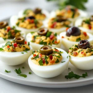 Delve into the world of appetizing snacks with a delectable twist on a classic favorite—Muffuletta-Style Deviled Eggs. This recipe infuses traditional deviled eggs with the vibrant flavors of olives, roasted red peppers, and spices, transforming a simple dish into an elegant appetizer perfect for any occasion. The Muffuletta, originating from New Orleans, is famously known for its hearty combination of flavors in a sandwich form, and this deviled egg rendition captures that essence beautifully. Whether you’re hosting a gathering, preparing for a picnic, or looking for a unique treat to enjoy at home, these deviled eggs promise a burst of flavor in every bite.
