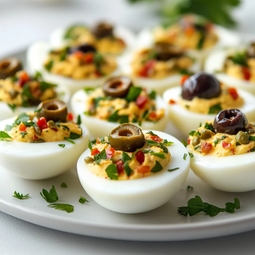 Delve into the world of appetizing snacks with a delectable twist on a classic favorite—Muffuletta-Style Deviled Eggs. This recipe infuses traditional deviled eggs with the vibrant flavors of olives, roasted red peppers, and spices, transforming a simple dish into an elegant appetizer perfect for any occasion. The Muffuletta, originating from New Orleans, is famously known for its hearty combination of flavors in a sandwich form, and this deviled egg rendition captures that essence beautifully. Whether you’re hosting a gathering, preparing for a picnic, or looking for a unique treat to enjoy at home, these deviled eggs promise a burst of flavor in every bite.