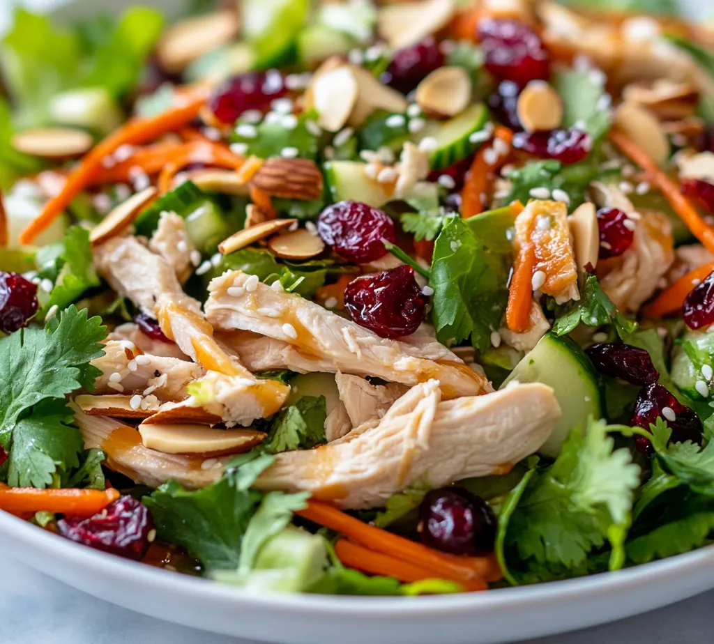 The Asian Chicken Cranberry Salad is a delightful medley of flavors and textures that come together in a vibrant dish, ensuring every bite is a celebration of freshness. With tender shredded chicken, a rainbow of fresh vegetables, and the sweet-tart crunch of dried cranberries, this salad is not only visually appealing but also a nutritious powerhouse. This salad balances savory and sweet, making it an enticing option for those looking to enjoy a light yet satisfying meal.