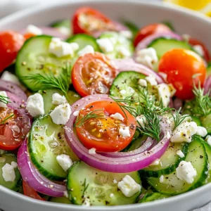 The Crunchy Cucumber Salad with Zesty Dressing is the epitome of freshness, combining crisp cucumbers, juicy cherry tomatoes, and vibrant red onions. This salad is not only visually appealing but also loaded with health benefits, making it a perfect addition to your meal rotation. Rich in essential vitamins and minerals, this dish is a great way to enjoy a burst of flavor while keeping your diet light and nutritious.