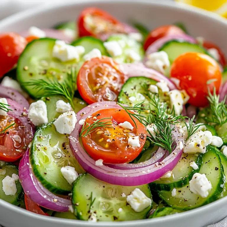 The Crunchy Cucumber Salad with Zesty Dressing is the epitome of freshness, combining crisp cucumbers, juicy cherry tomatoes, and vibrant red onions. This salad is not only visually appealing but also loaded with health benefits, making it a perfect addition to your meal rotation. Rich in essential vitamins and minerals, this dish is a great way to enjoy a burst of flavor while keeping your diet light and nutritious.