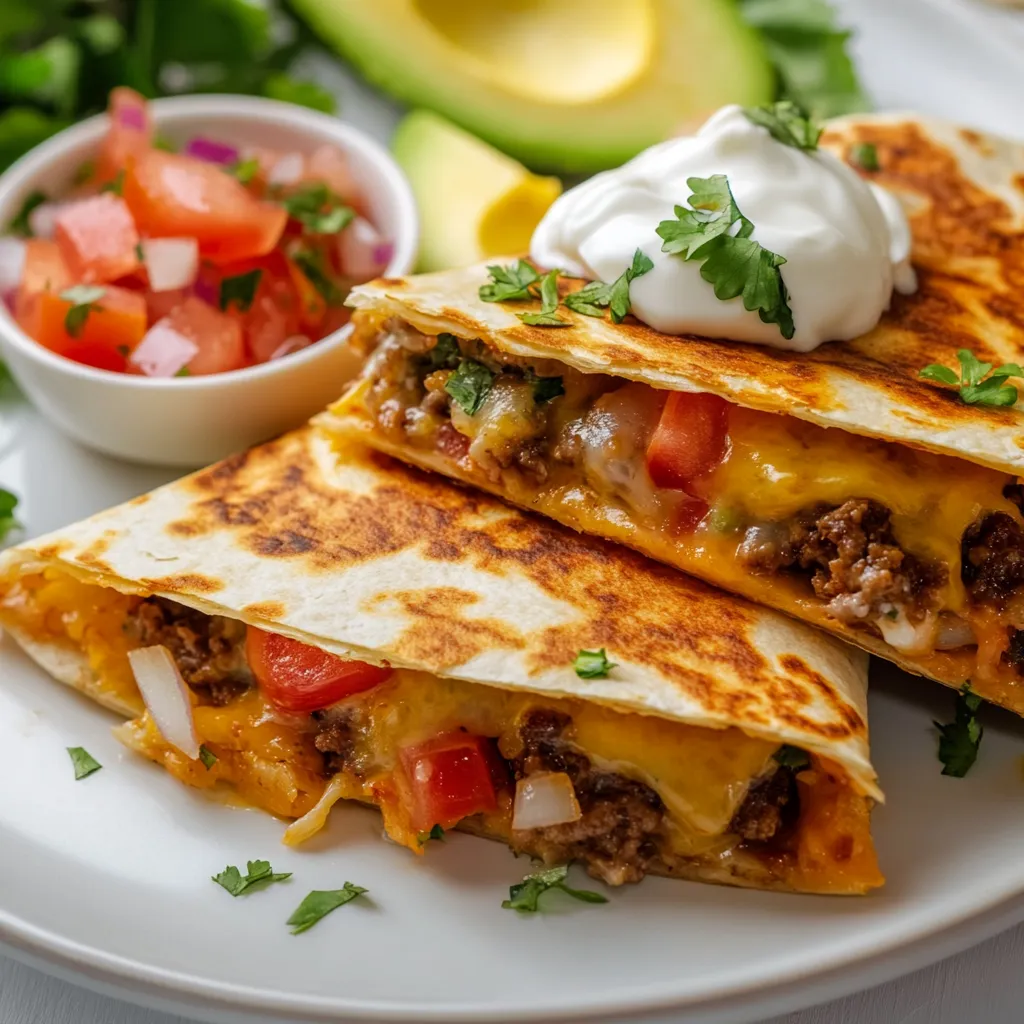 The Quesadilla Cheeseburger is an innovative dish that brings together the hearty, savory flavors of a cheeseburger with the delicious, crispy goodness of a quesadilla. This delightful fusion recipe is designed to satisfy even the most stubborn cravings, presenting a unique dining experience that is sure to excite your taste buds. With a perfect blend of seasoned ground beef, melted cheese, and fresh toppings all enclosed in a golden, crispy tortilla, it’s a creative meal option for casual gatherings with friends or cozy family dinners.