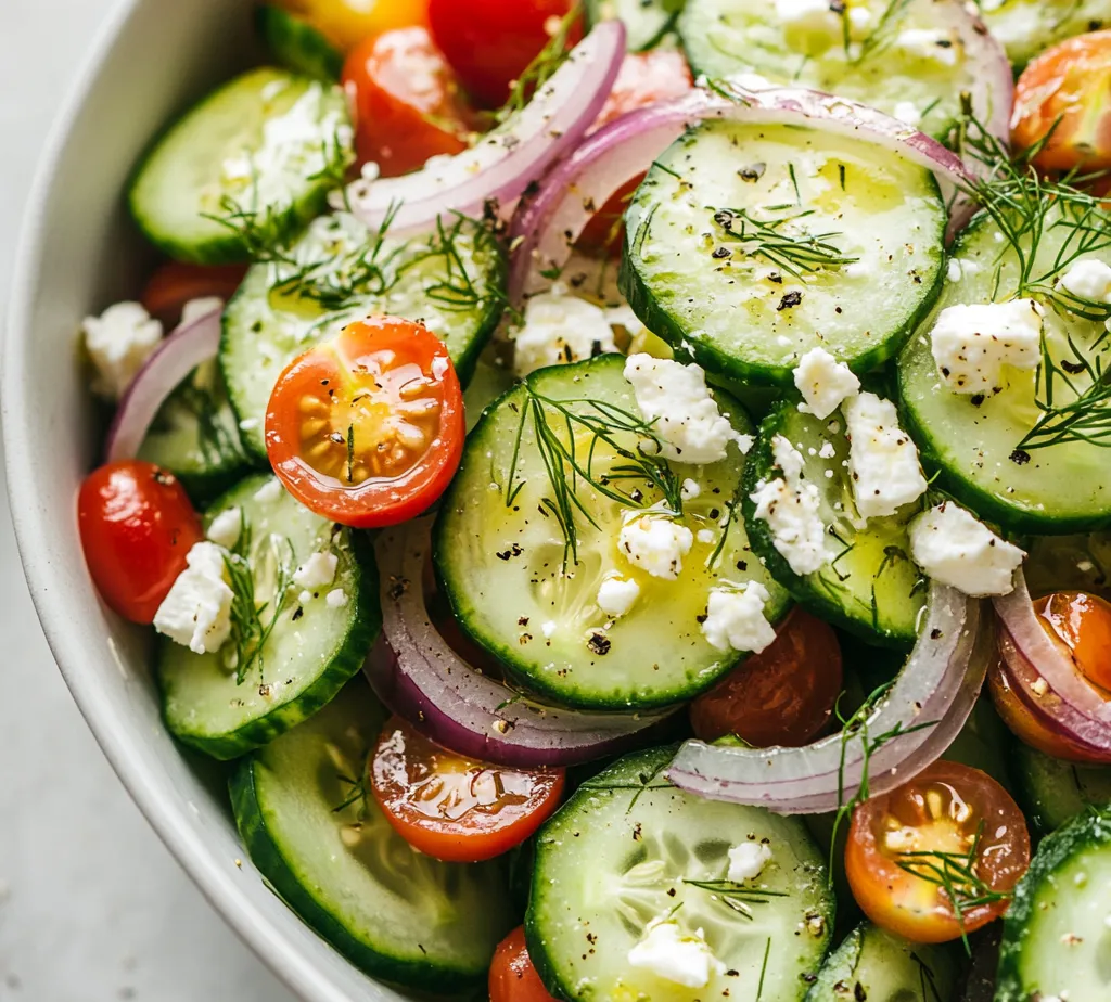 The Crunchy Cucumber Salad with Zesty Dressing is the epitome of freshness, combining crisp cucumbers, juicy cherry tomatoes, and vibrant red onions. This salad is not only visually appealing but also loaded with health benefits, making it a perfect addition to your meal rotation. Rich in essential vitamins and minerals, this dish is a great way to enjoy a burst of flavor while keeping your diet light and nutritious.