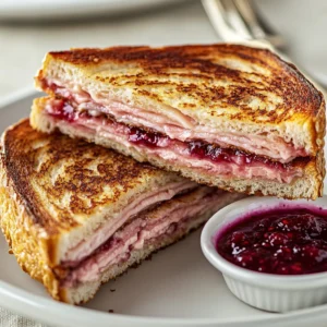 The Ultimate Monte Cristo is a rich and decadent sandwich that combines the tender flavors of ham, roasted turkey breast, and melted Swiss cheese, all nestled between crispy, golden-brown Challah bread. This sandwich is taken to the next level with the addition of a sweet and tangy lingonberry dipping sauce. The combination of flavors and textures creates a truly unforgettable experience for the palate. The Ultimate Monte Cristo is perfect for special occasions or as a treat for a weekend brunch. Not specified in the recipe is the ideal time of day to serve, but based on its components, it seems like it would be a great fit for either lunch or dinner.