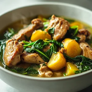 Tinolang Manok is a traditional Filipino chicken soup dish that is both flavorful and nutritious. This recipe serves 4-6 people and can be prepared in under an hour. With its rich broth, tender chicken, and fresh vegetables, Tinolang Manok is a perfect comfort food for any occasion. It is ideal for serving during cold weather or when you need a boost of energy and warmth. Not specified in the recipe is the specific occasion or time of day it is best served, but given its comforting nature, it can be enjoyed at any time.