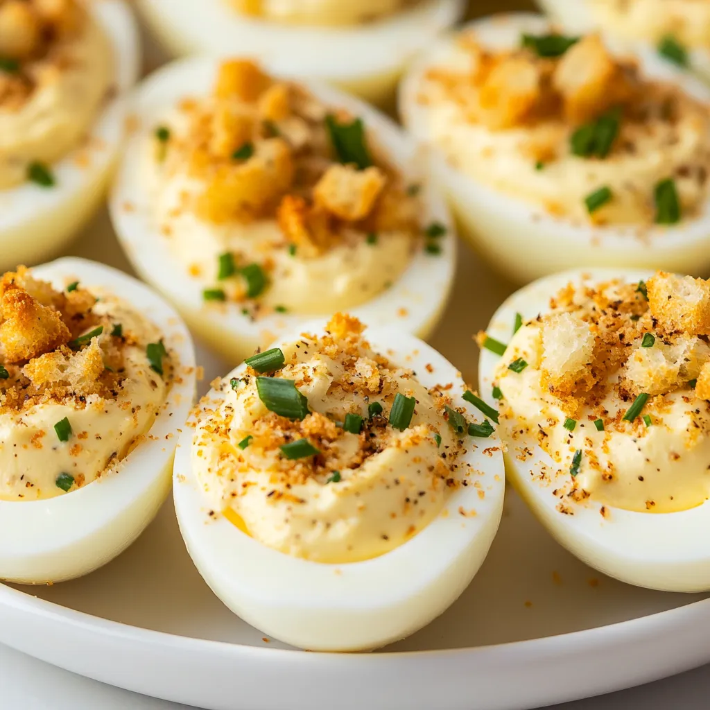 Deviled eggs are a staple at many gatherings and parties, and their popularity stems from their versatility and ease of preparation. They can be made in a variety of ways, allowing for creative twists and flavor combinations. The addition of Caesar dressing to the traditional deviled egg recipe gives it a unique and savory flavor profile that elevates the dish to a whole new level. Not specified in the recipe is the exact occasion for which this dish is best suited, but given its flavor profile and ease of serving, it can be inferred that it would be perfect for a variety of events.