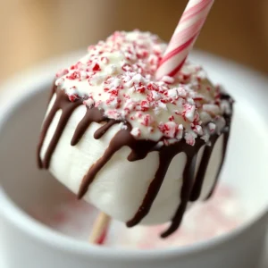 The Chocolate Dipped Marshmallows on Candy Canes recipe is a festive and delicious treat perfect for the holiday season. It combines the simplicity of marshmallows with the elegance of chocolate and candy canes. This treat is sure to be a hit at any holiday gathering, adding a touch of sweetness and festivity to the occasion. The combination of textures, from the soft marshmallow to the crunchy candy cane and the smooth chocolate, creates a delightful experience for the senses.
