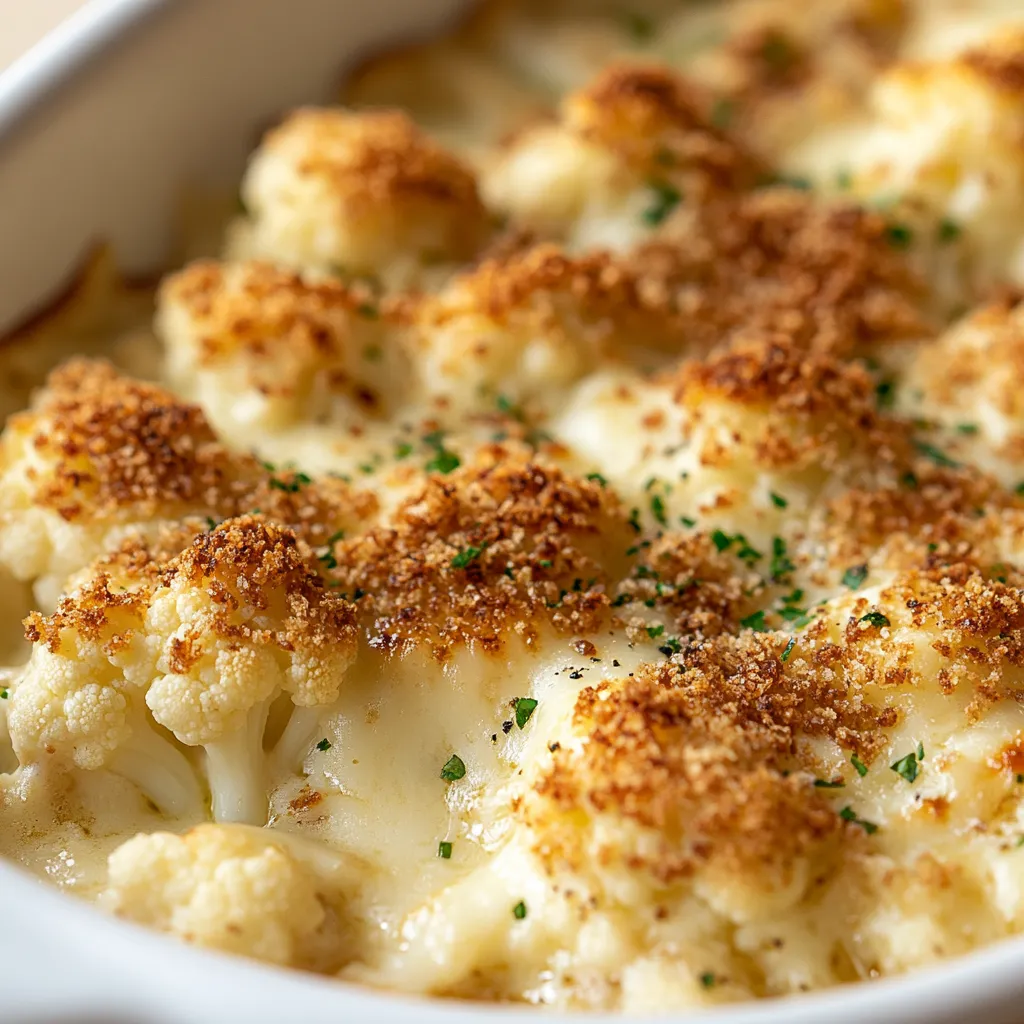 This recipe article provides a detailed guide to preparing a delicious Cauliflower Au Gratin Delight, a perfect side dish for any occasion. The dish combines tender cauliflower florets with a rich and creamy cheese sauce, topped with a crispy breadcrumb layer. Not specified in the recipe is the specific taste or flavor profile, but it can be inferred that the combination of Gruyère and Parmesan cheese creates a rich and savory flavor.