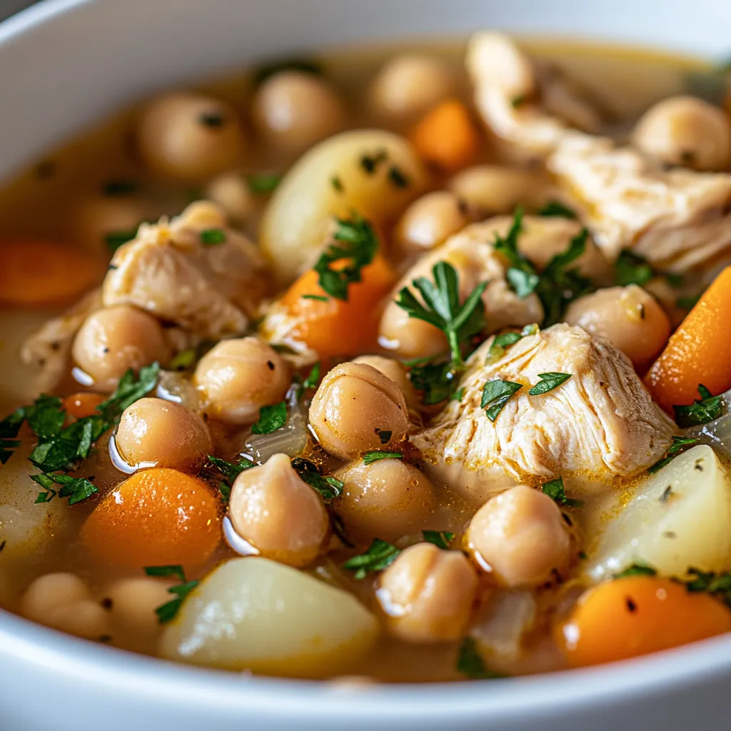 The Chicken and Chickpea Soup Delight Recipe is a hearty and flavorful dish perfect for a weeknight dinner or a special occasion. This recipe serves 4-6 people and can be prepared in under 30 minutes, with a cook time of 45 minutes. The combination of chicken, chickpeas, and vegetables makes it a nutritious and satisfying meal option. Not specified in the recipe is the ideal time to serve this dish, but it can be assumed that it's perfect for any time of the year, given its comforting and warm nature.