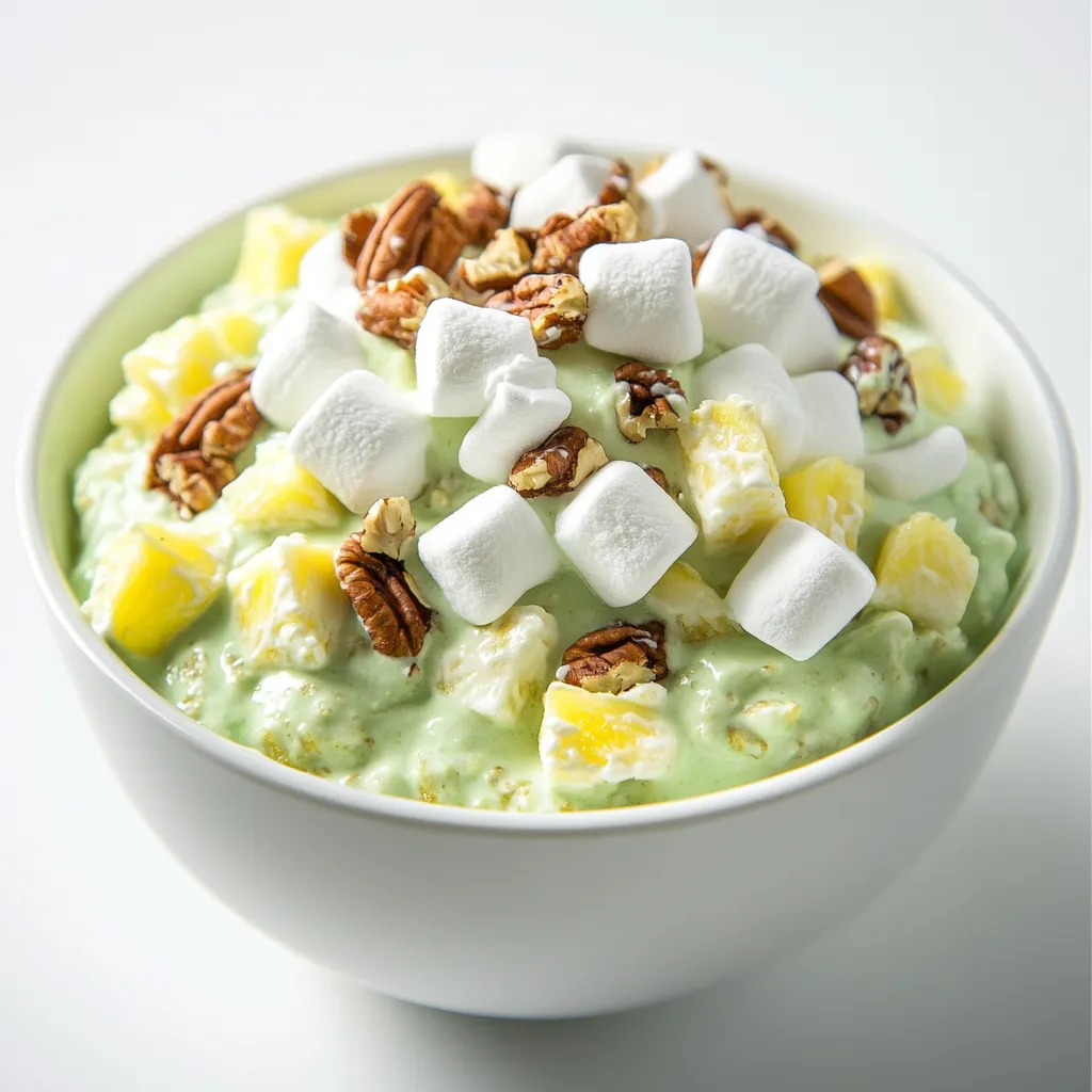 The Watergate salad is a classic dessert that is easy to prepare and perfect for any occasion. With its unique combination of pistachio pudding, crushed pineapple, and marshmallows, it's sure to be a hit with your friends and family. Not specified in the recipe is when this salad is typically served, but given its dessert nature, it can be assumed to be suitable for a wide range of gatherings and events, from casual family dinners to more formal parties.