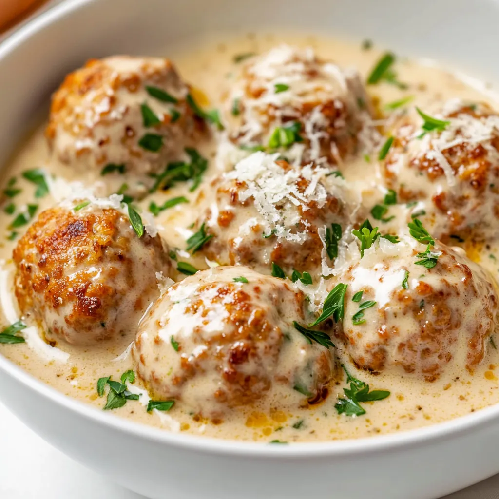 The Creamy Chicken Meatballs Recipe is a delicious and easy-to-make dish perfect for a variety of occasions. This recipe serves 4-6 people and can be prepared in under an hour. The combination of ground chicken, Parmesan cheese, and heavy cream creates a rich and creamy flavor profile that is sure to please. The dish is best served hot, garnished with chopped parsley and grated Parmesan cheese, making it an ideal option for a weeknight dinner or a special occasion.