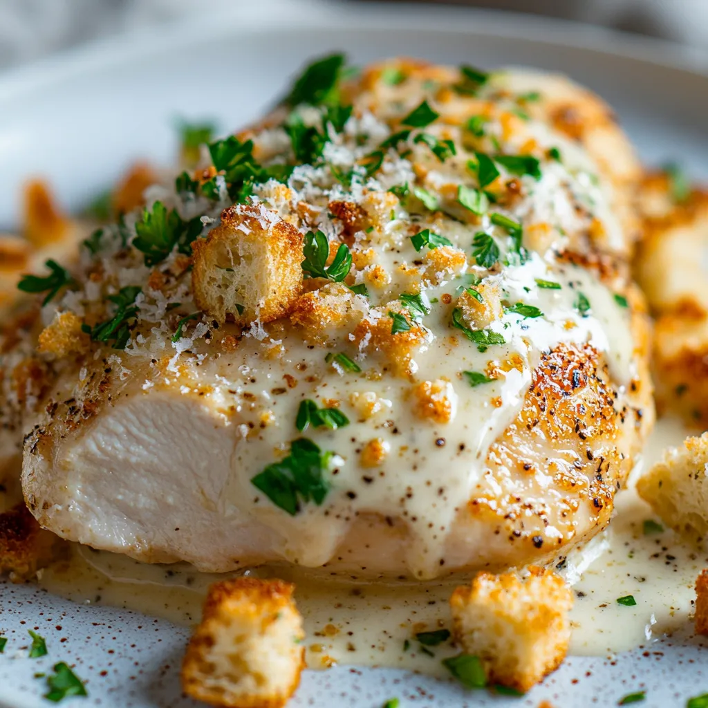 The Delicious Baked Caesar Chicken recipe is a dish that combines the rich flavors of Caesar dressing, Parmesan cheese, and fresh parsley. This recipe is perfect for a quick weeknight dinner or a special occasion, and is sure to impress with its ease of preparation and delicious taste. The recipe's simplicity and flavor profile make it an excellent choice for those looking to prepare a meal that is both satisfying and impressive. Not specified in the recipe is when to serve this dish, but its versatility suggests it can be served at various times, including lunch or dinner.