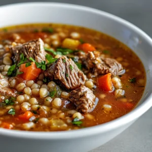Hearty soups are a staple of comfort food, providing warmth and satisfaction during the colder months. The Hearty Beef Barley Soup Recipe is a perfect example of this, offering a rich and savory experience that combines the tender flavors of beef and barley with a blend of aromatic spices and vegetables. This recipe serves six people and can be prepared in under two hours, making it an ideal option for families or small gatherings. Not specified in the recipe is when this dish is traditionally served, but it's clear that its hearty nature makes it suitable for any time of the year.
