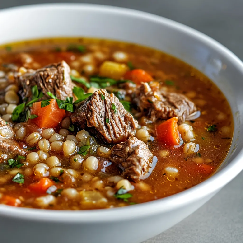 Hearty soups are a staple of comfort food, providing warmth and satisfaction during the colder months. The Hearty Beef Barley Soup Recipe is a perfect example of this, offering a rich and savory experience that combines the tender flavors of beef and barley with a blend of aromatic spices and vegetables. This recipe serves six people and can be prepared in under two hours, making it an ideal option for families or small gatherings. Not specified in the recipe is when this dish is traditionally served, but it's clear that its hearty nature makes it suitable for any time of the year.