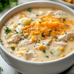 The Delicious Cheesy Chicken Chowder Recipe is a classic comfort food dish that is perfect for a family meal or a special occasion. This creamy and flavorful chowder combines the richness of chicken, potatoes, corn, and cheese to create a satisfying and delicious meal. It is a great option for a weeknight dinner or a weekend gathering, and can be customized to suit different tastes and preferences. Not specified in the recipe is when to serve this dish, but it's suitable for any time of the year.