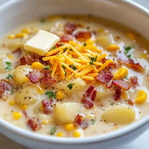The delicious potato corn chowder with bacon is a hearty and comforting soup perfect for a chilly evening. This recipe offers a rich and savory flavor profile that will leave you craving for more. Not specified in the recipe is the specific date or occasion when this soup is typically served, but its comforting nature makes it an ideal choice for cold weather or family gatherings. The combination of crispy bacon, tender potatoes, and sweet corn kernels creates a unique and satisfying meal that can be enjoyed by the whole family.
