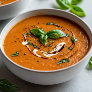 The Creamy Balsamic Tomato Soup is a delicious and flavorful dish that combines the sweetness of tomatoes with the tanginess of balsamic vinegar. This soup is perfect for any occasion, whether it's a casual dinner or a special event. It's a great way to warm up on a chilly day, and its rich and creamy texture makes it a comforting meal for the whole family. The addition of fresh basil leaves as a garnish adds a pop of color and freshness to the dish, making it a visually appealing option for dinner parties or gatherings.