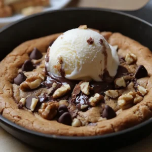 The Pizookie Delight Recipe combines the best of cookies and pies, making it a perfect treat for any occasion. The combination of a warm, gooey cookie-like base and a scoop of favorite ice cream creates a delightful dessert experience. With its rich flavors and textures, the Pizookie Delight is sure to satisfy any sweet tooth. Not specified in the recipe is the ideal time to serve this dessert, but based on its warm and comforting nature, it seems perfect for a chilly evening or a special gathering.