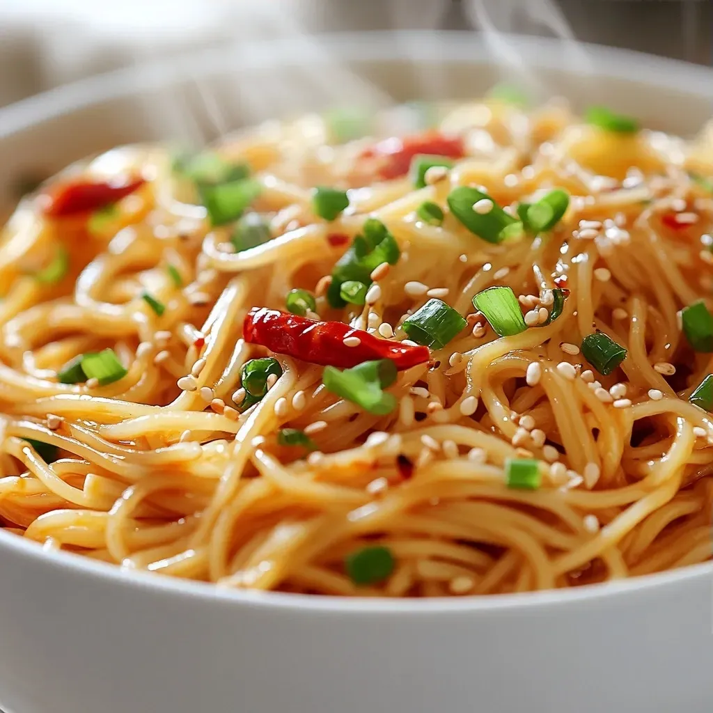 The Spicy Chili Garlic Noodles Recipe is a flavorful and spicy dish that combines the simplicity of noodles with the boldness of garlic and chili peppers. This recipe is perfect for those who enjoy a kick in their meals. The combination of crunchy vegetables, savory sauces, and the spiciness from the chili peppers creates a delightful experience for the taste buds. Not specified in the recipe is when to serve this dish, but given its quick preparation time, it's suitable for a weeknight dinner or a weekend lunch.