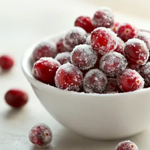 Sugared cranberries are a delicious and versatile treat that can be enjoyed on their own or used to add a burst of flavor to various desserts. This recipe provides a simple and easy-to-follow guide to making sugared cranberries at home. The combination of sweet and tangy flavors makes them perfect for snacking, decorating, or using as a topping for favorite desserts. Not specified in the recipe is when exactly these sugared cranberries are best served, but based on their uses, it can be inferred that they are suitable for any occasion where a sweet and tangy flavor is desired.