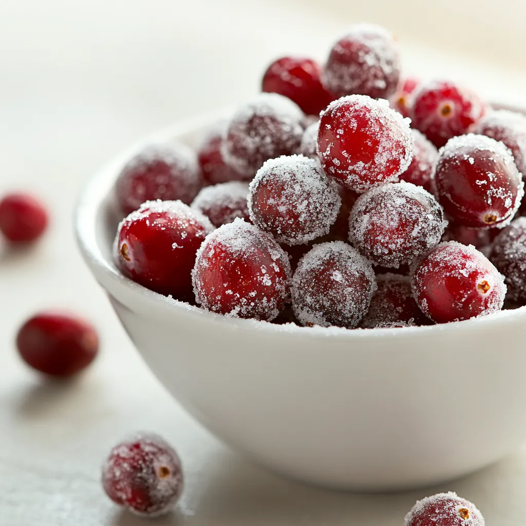 Sugared cranberries are a delicious and versatile treat that can be enjoyed on their own or used to add a burst of flavor to various desserts. This recipe provides a simple and easy-to-follow guide to making sugared cranberries at home. The combination of sweet and tangy flavors makes them perfect for snacking, decorating, or using as a topping for favorite desserts. Not specified in the recipe is when exactly these sugared cranberries are best served, but based on their uses, it can be inferred that they are suitable for any occasion where a sweet and tangy flavor is desired.