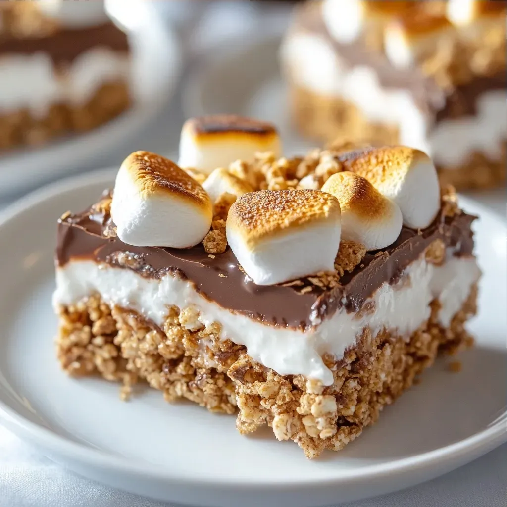 S'mores cereal bars are a delicious and easy-to-make dessert perfect for any occasion. The combination of chocolate-flavored cereal, marshmallows, and graham cracker crumbs creates a tasty treat that is reminiscent of traditional s'mores, but in a convenient bar form. These bars are great for serving at parties, picnics, or as a snack for kids and adults alike. Not specified in the recipe is the preferred time to serve these bars, but they can be enjoyed at any time of day.