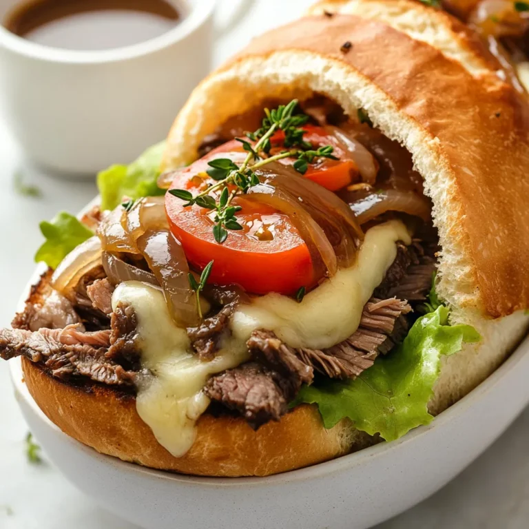French Dip Sliders are a delicious and satisfying meal that combines the richness of beef, the sweetness of caramelized onions, and the creaminess of melted Gruyère cheese. Not specified in the recipe is when to serve, but given the nature of the dish, it is suitable for a variety of occasions, whether it be a quick lunch, a dinner party, or a casual gathering with friends. The taste of French Dip Sliders is a perfect blend of flavors, with the tender beef, crispy onions, and melted cheese all coming together to create a truly mouth-watering experience.