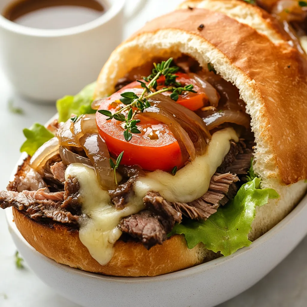 French Dip Sliders are a delicious and satisfying meal that combines the richness of beef, the sweetness of caramelized onions, and the creaminess of melted Gruyère cheese. Not specified in the recipe is when to serve, but given the nature of the dish, it is suitable for a variety of occasions, whether it be a quick lunch, a dinner party, or a casual gathering with friends. The taste of French Dip Sliders is a perfect blend of flavors, with the tender beef, crispy onions, and melted cheese all coming together to create a truly mouth-watering experience.
