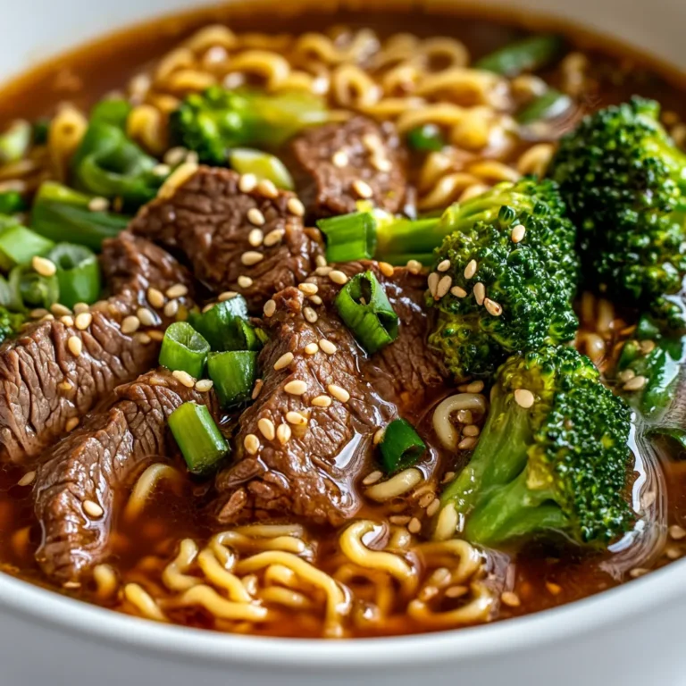 Ramen noodle soup is a popular and comforting dish that has gained worldwide recognition for its rich flavors and versatility. This specific recipe combines the goodness of beef, broccoli, and ramen noodles to create a hearty and satisfying meal. The combination of tender beef, crunchy broccoli, and flavorful ramen noodles makes for a delicious and filling meal that can be served at any time of the day. Not specified in the recipe are the specific occasions when this dish is best served, but it is likely suitable for a variety of events, from casual weeknight dinners to special gatherings.